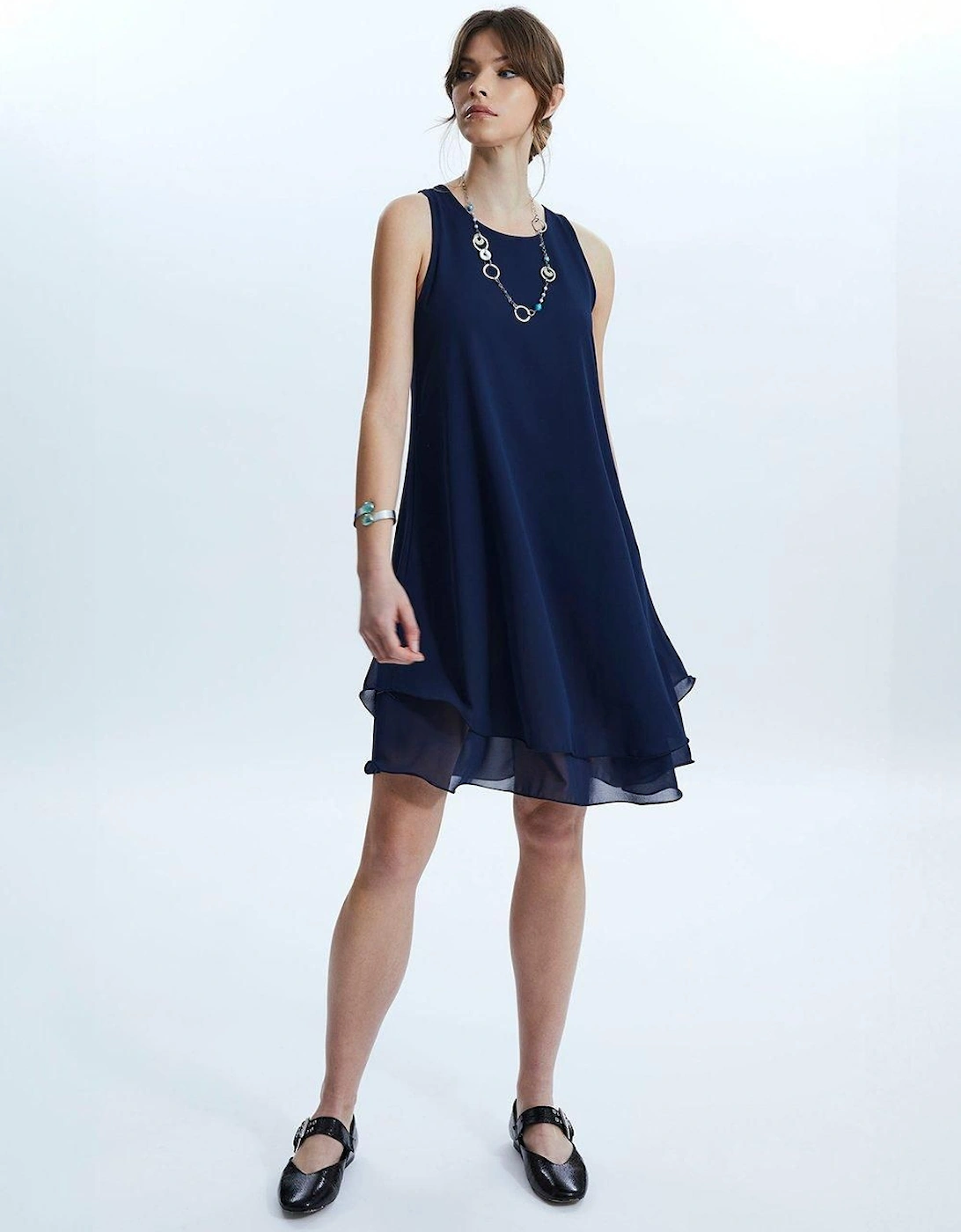 Sleeveless Wave Hem Dress Navy, 2 of 1