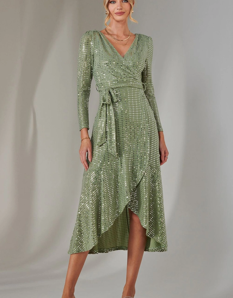 Long Sleeve Metallic Spot Maxi Dress