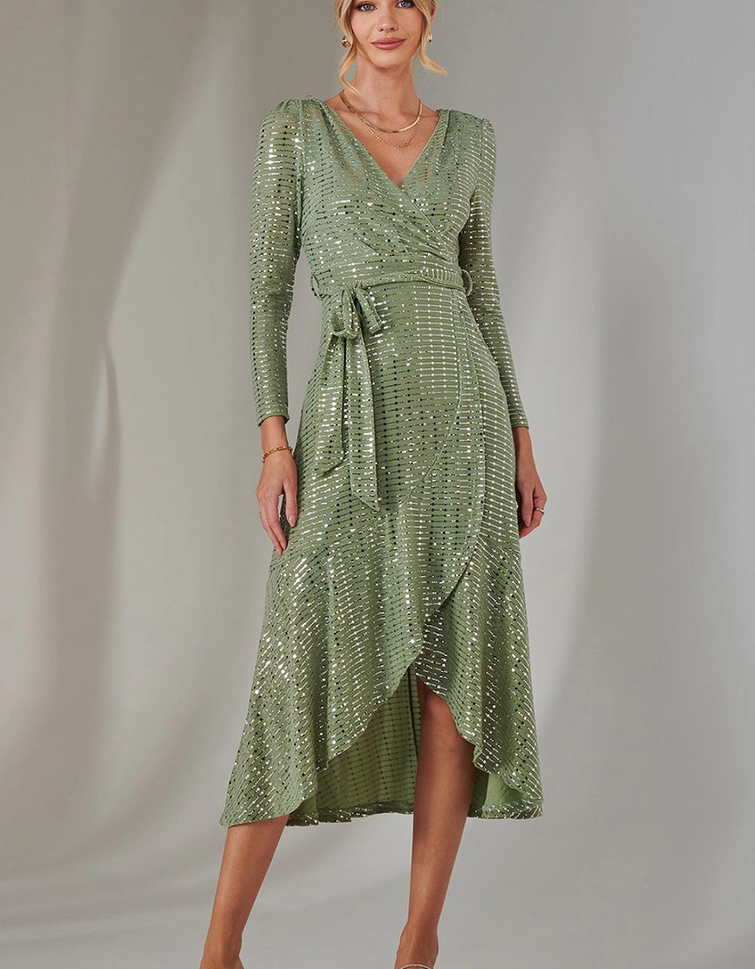 Long Sleeve Metallic Spot Maxi Dress, 2 of 1
