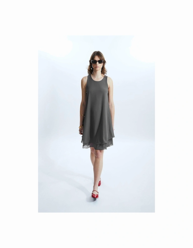 Sleeveless Wave Hem Dress Charcoal