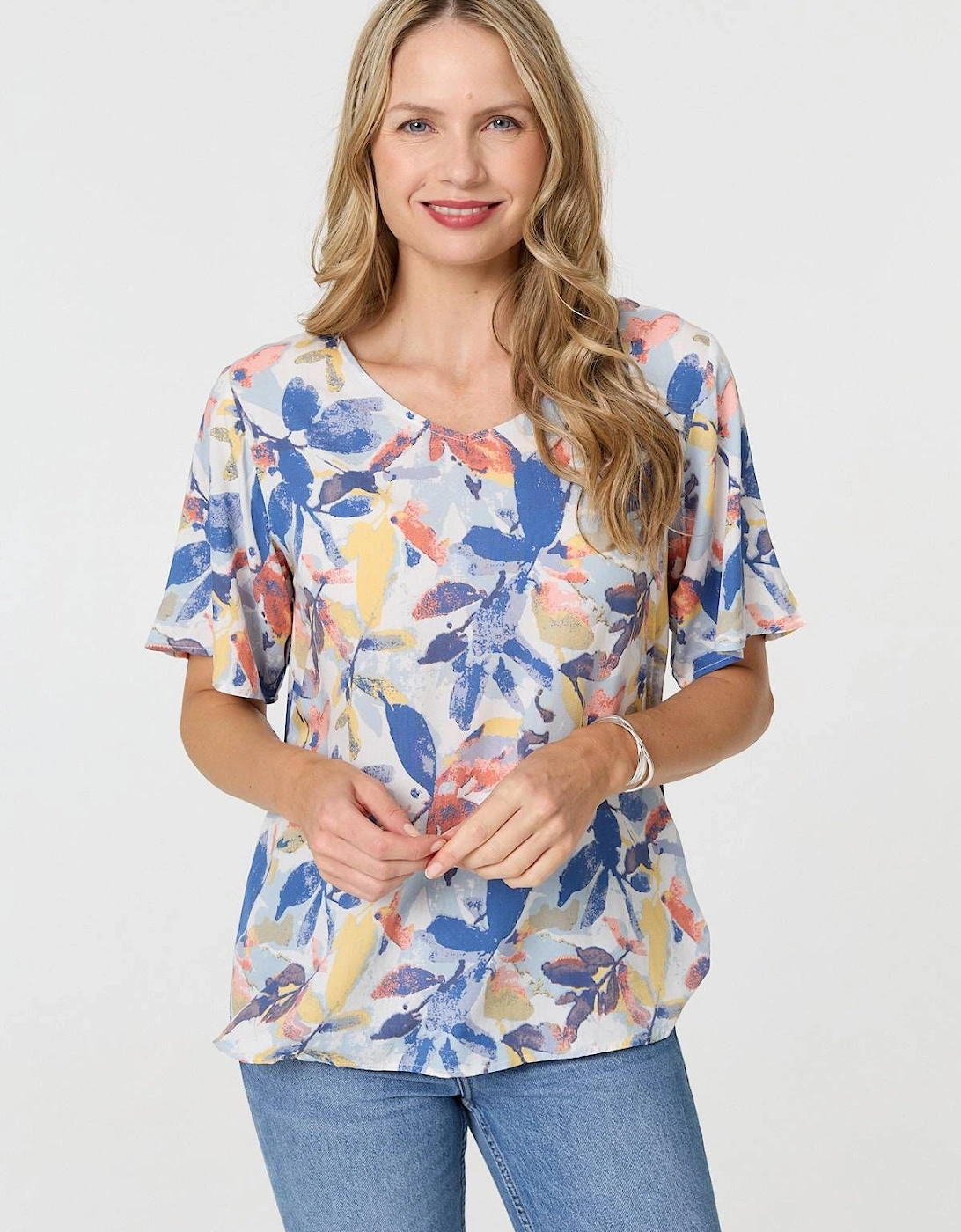 Leaf Print Relaxed Short Sleeve Blouse, 2 of 1