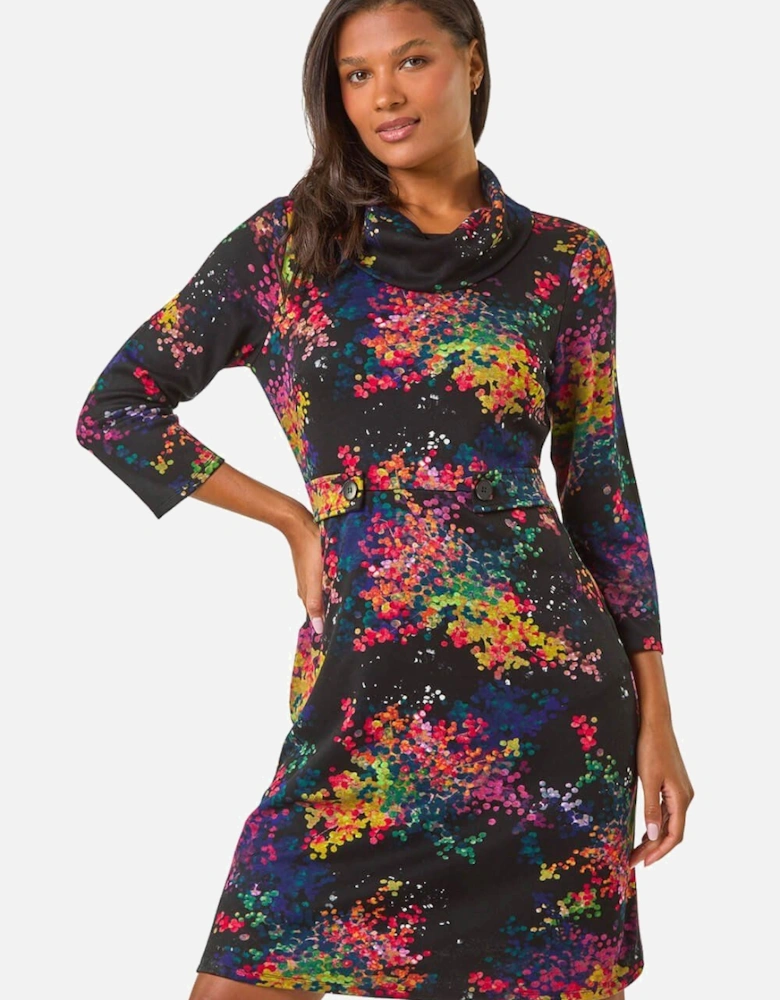 Abstract Print Ponte Tab Detail Dress