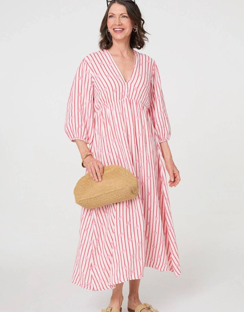 Striped Empire 3/4 Sleeve Maxi Dress
