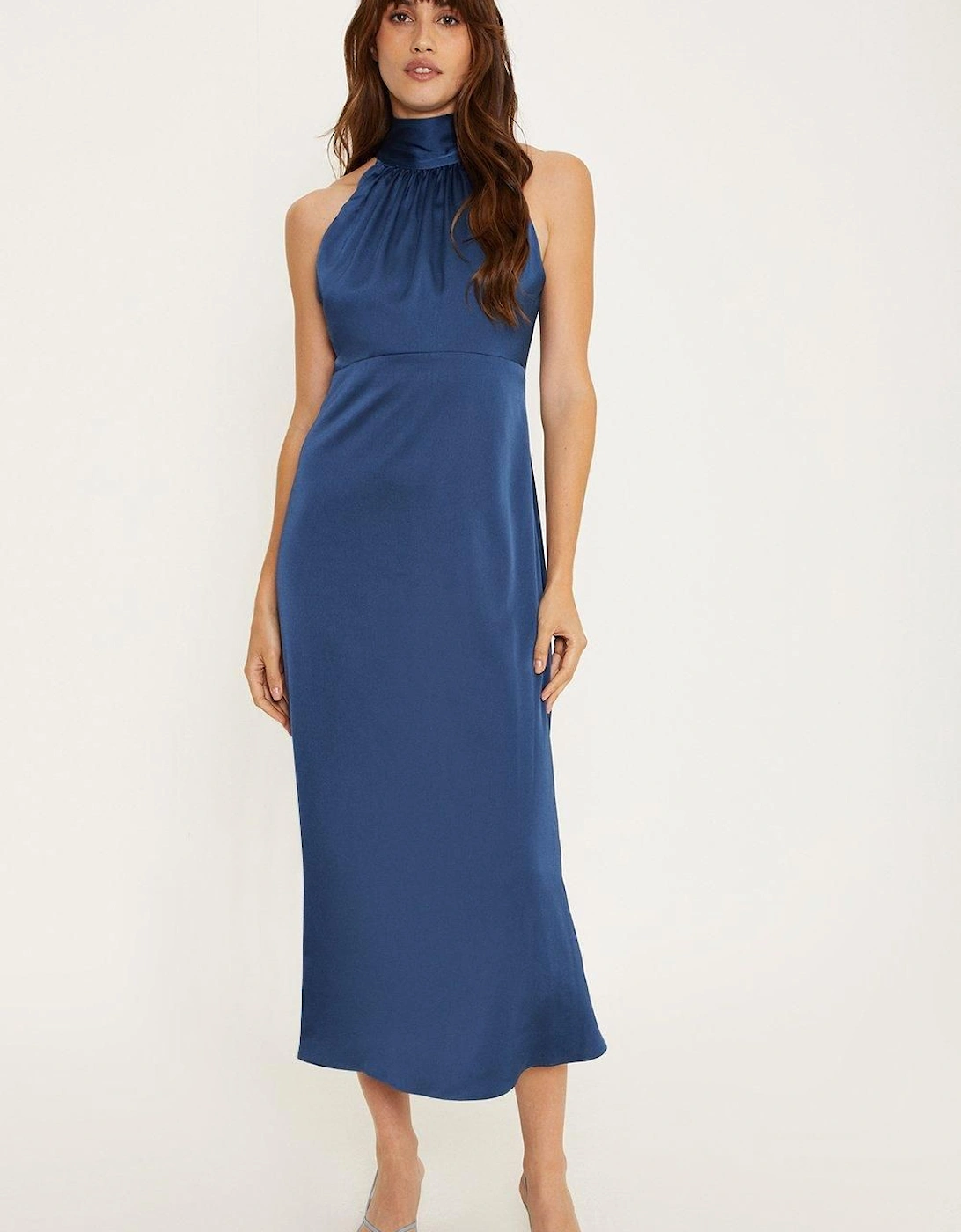 Satin Halter Neck Midi Bridesmaid Dress, 2 of 1