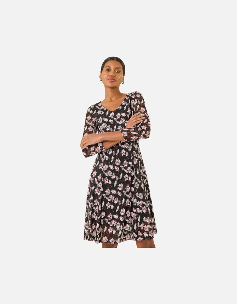 Floral Print Lace Stretch Dress