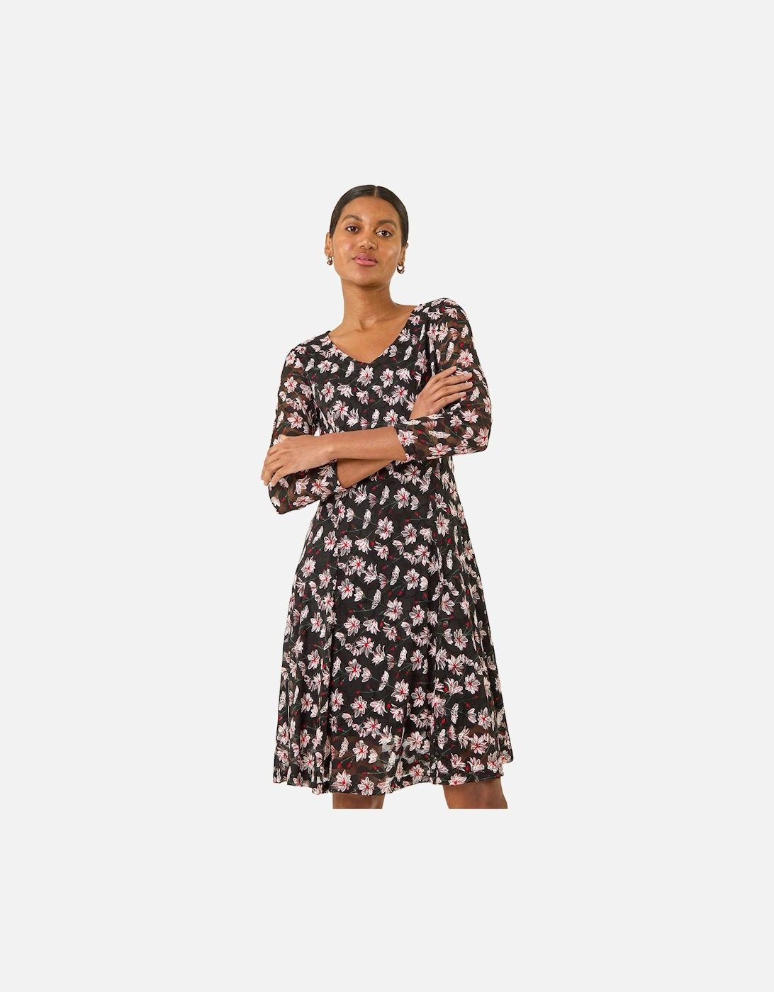 Floral Print Lace Stretch Dress, 2 of 1