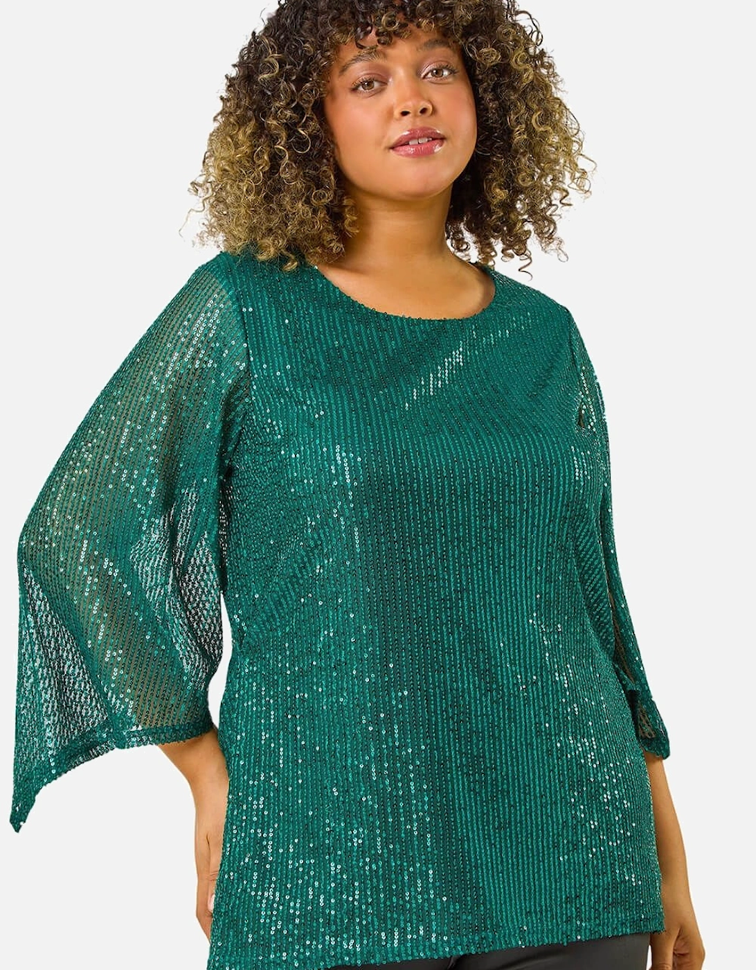 Curve Sequin Flared Sleeve Top, 2 of 1