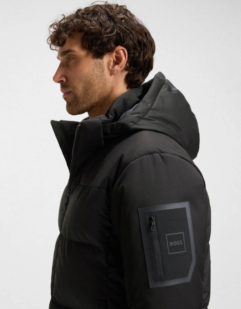 BOSS Green Block-X Mens Water-Repellent Down Jacket with Detachable Hood - Black 001