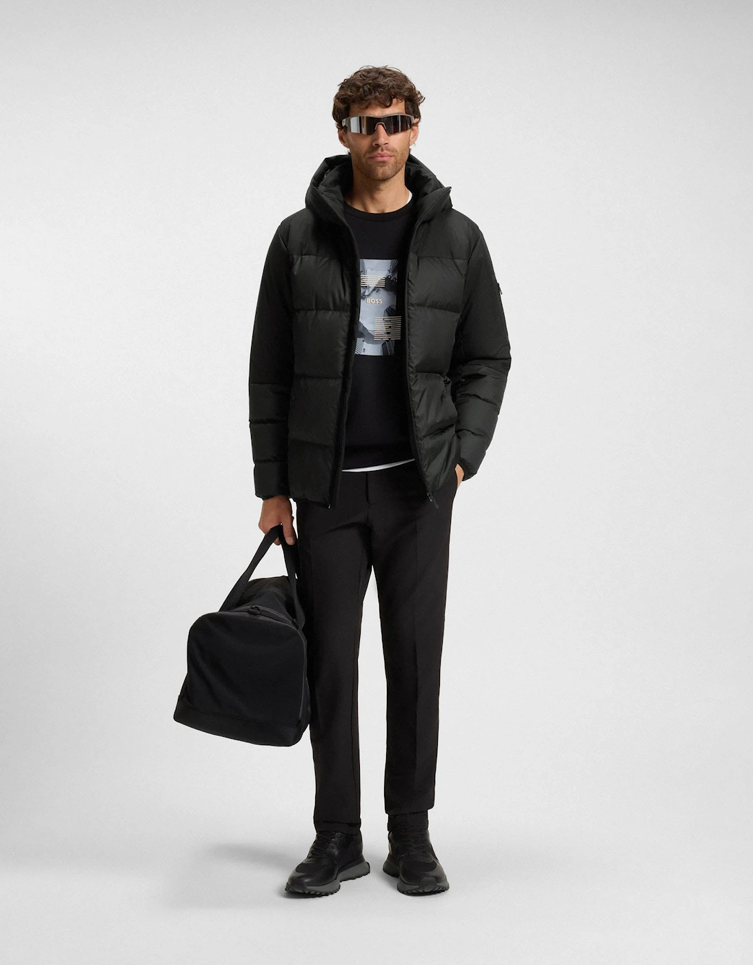 BOSS Green Block-X Mens Water-Repellent Down Jacket with Detachable Hood - Black 001