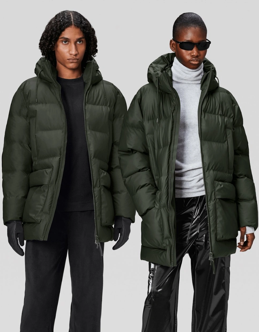 Men's Rains Alta Long Puffer Cargo Jacket - 03 Green - Size: Regular/36