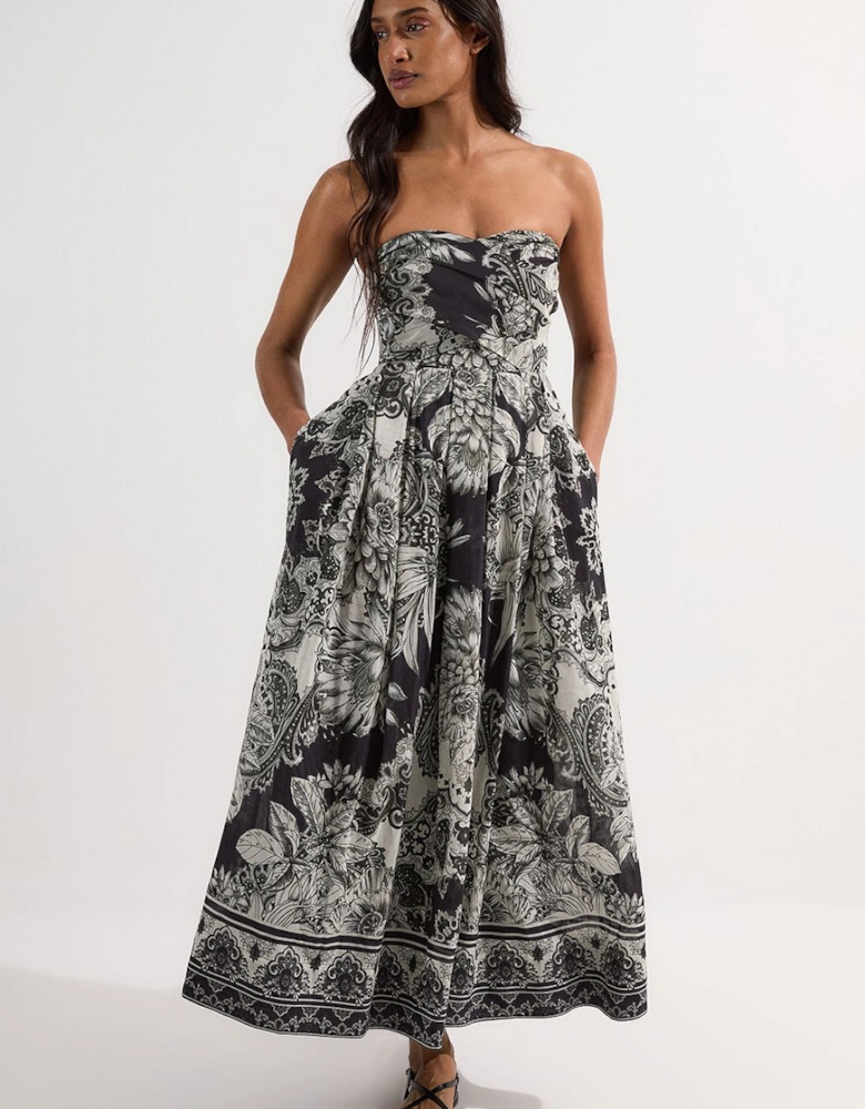Petite Tile Silk Cotton Bustier Woven Prom Dress