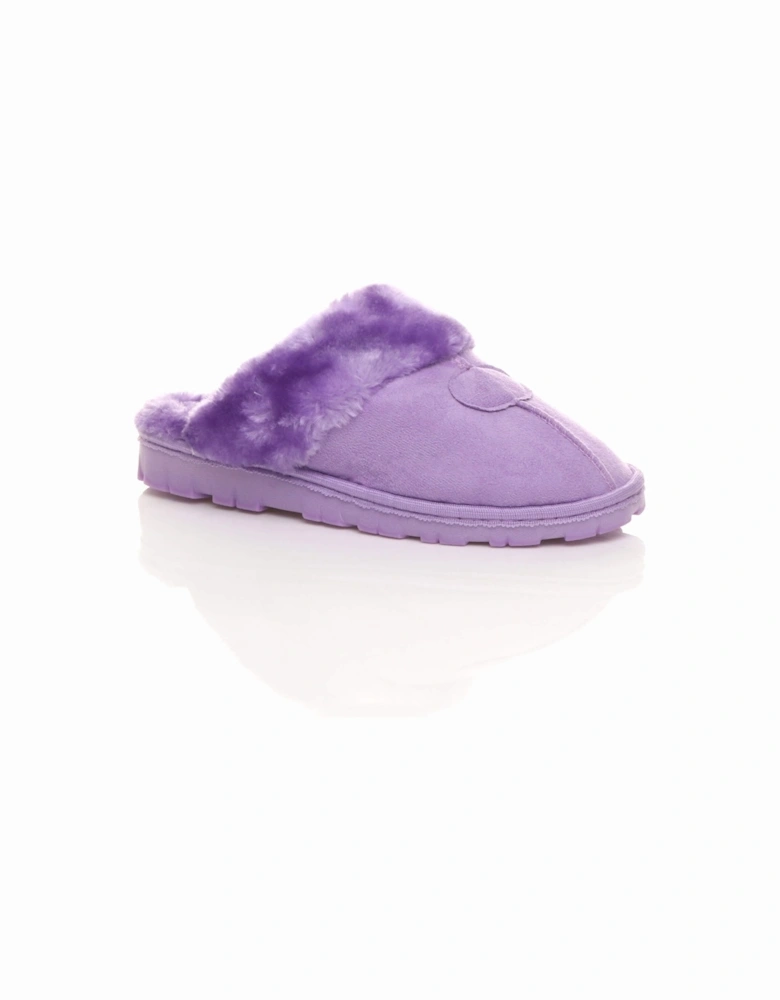 Flat  Heel Faux Fur Lined Slip On Memory Foam Mules  Slippers