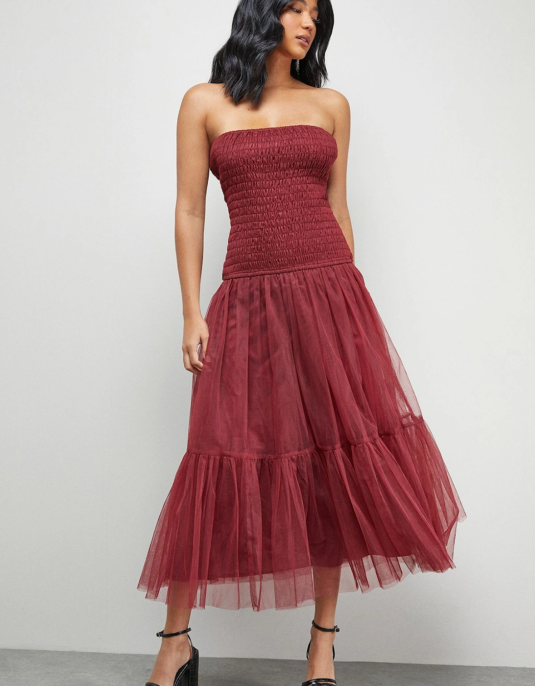 Bandeau Sheering Tulle Maxi Dress, 2 of 1
