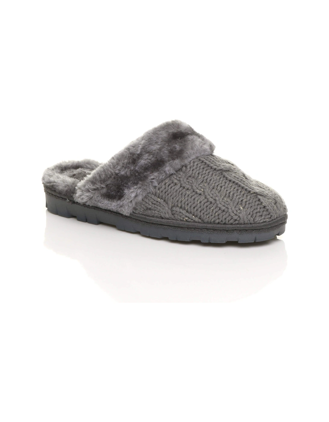 Flat  Heel Mule Glitter Cable Knit Slippers, 2 of 1
