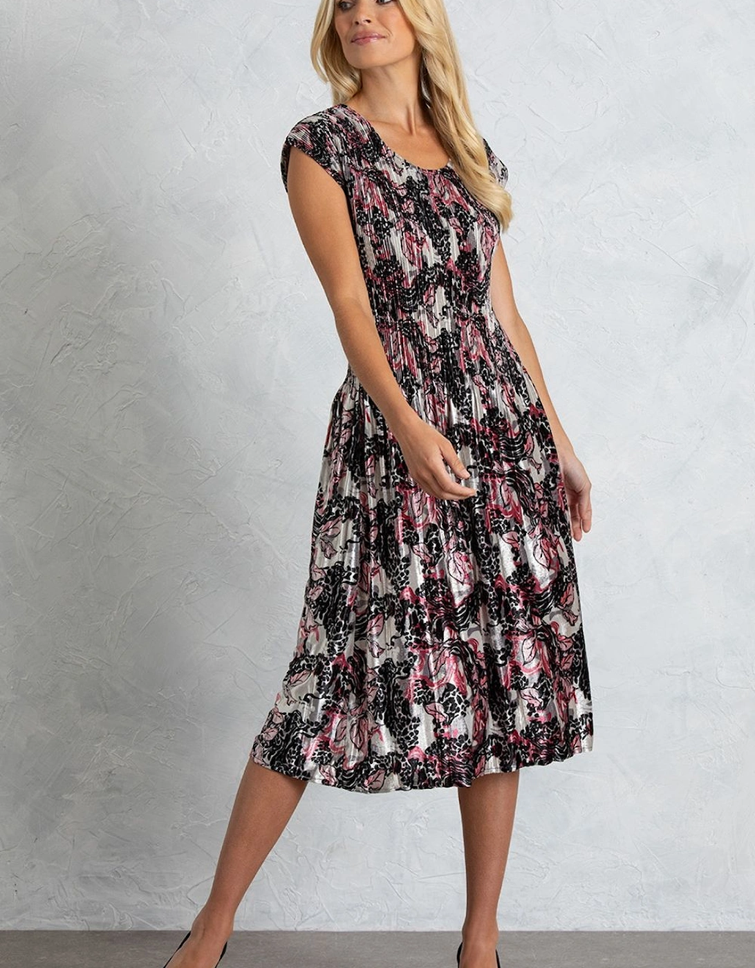 Velour Floral Print Pleated Dress, 2 of 1