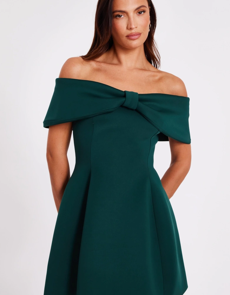 Green Bardot Bow Skater Dress