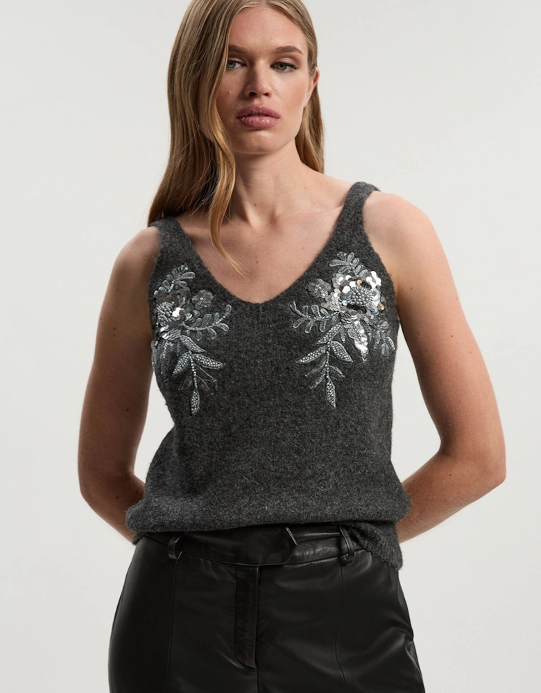 Archive Floral Embellished Cosy Wool Blend Camisole Top