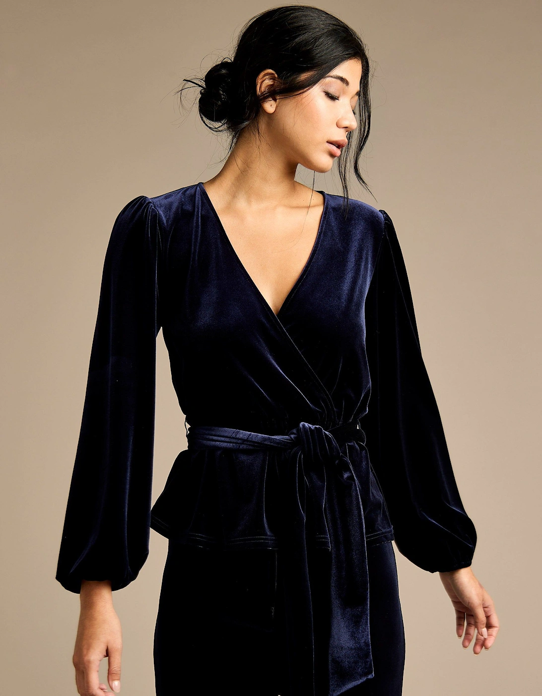 Nori Navy Velvet Wrap Top, 2 of 1
