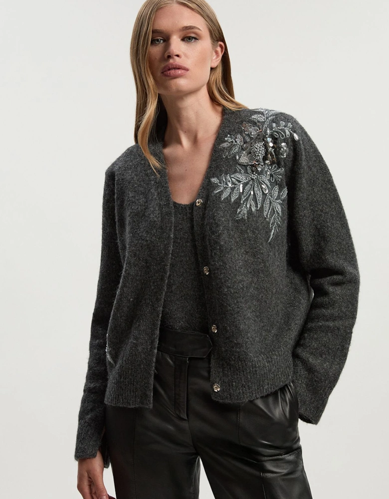 Archive Floral Embellished Cosy Wool Blend Cardigan