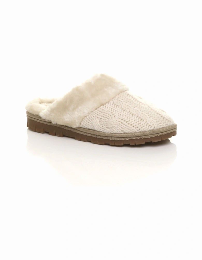 Flat  Heel Mule Glitter Cable Knit Slippers
