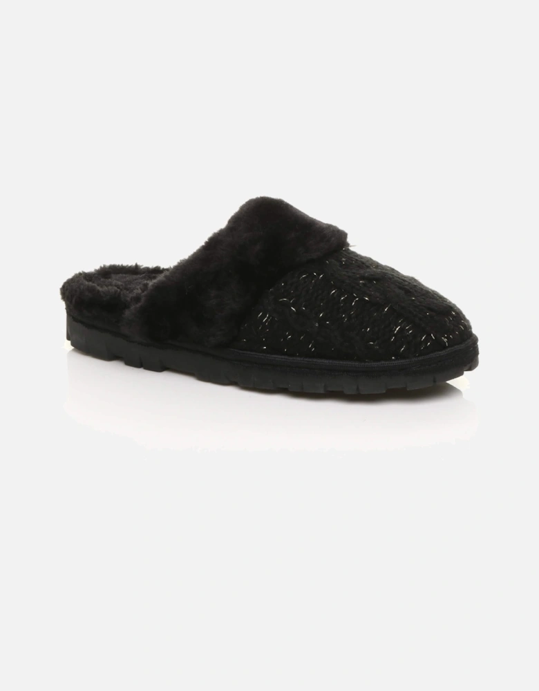 Flat  Heel Mule Glitter Cable Knit Slippers