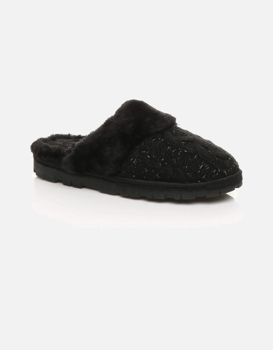 Flat  Heel Mule Glitter Cable Knit Slippers, 2 of 1