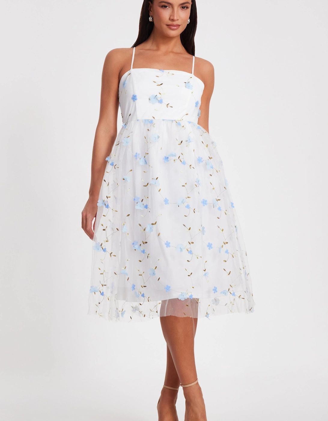 White Embroidered Floral Midi Dress, 2 of 1