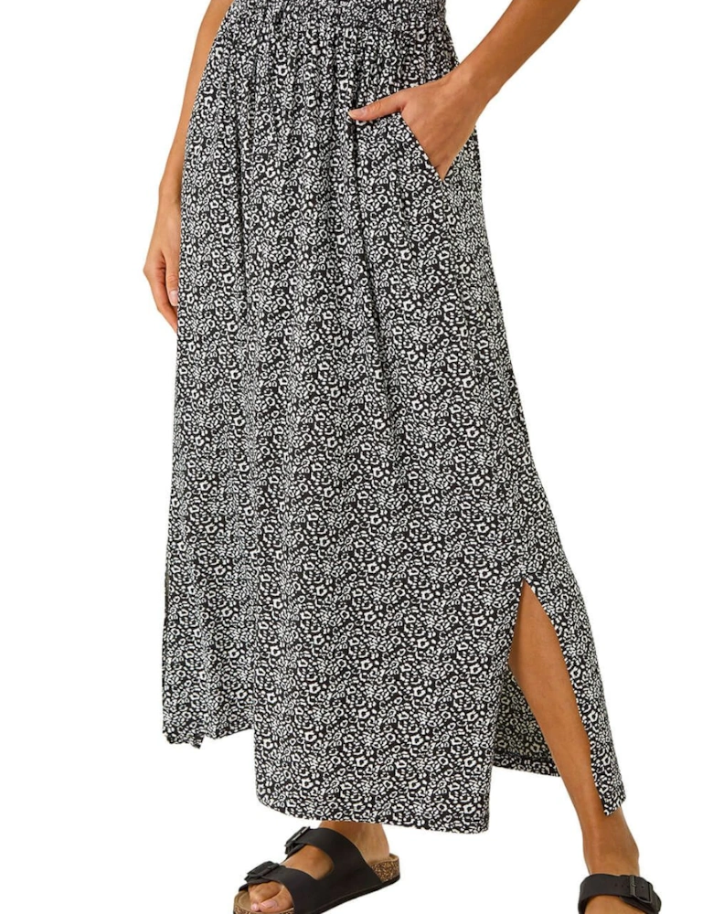 Animal Print Split Stretch Skirt