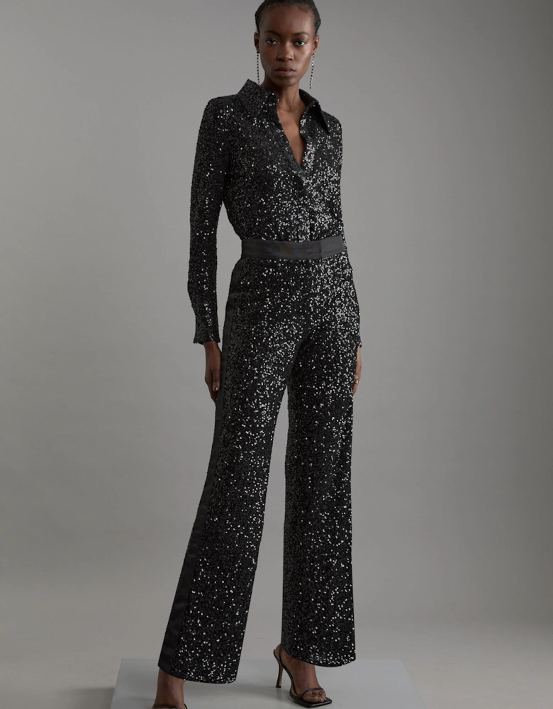 Sequin High Waisted Wide Leg Trousers