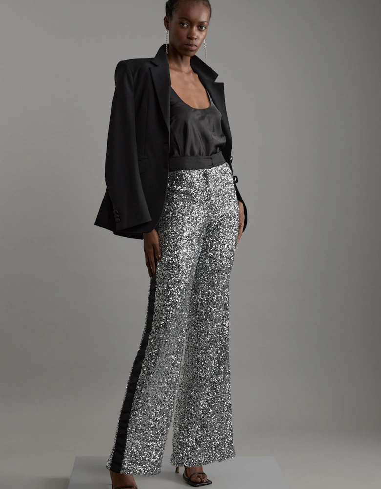 Sequin High Waisted Wide Leg Trousers