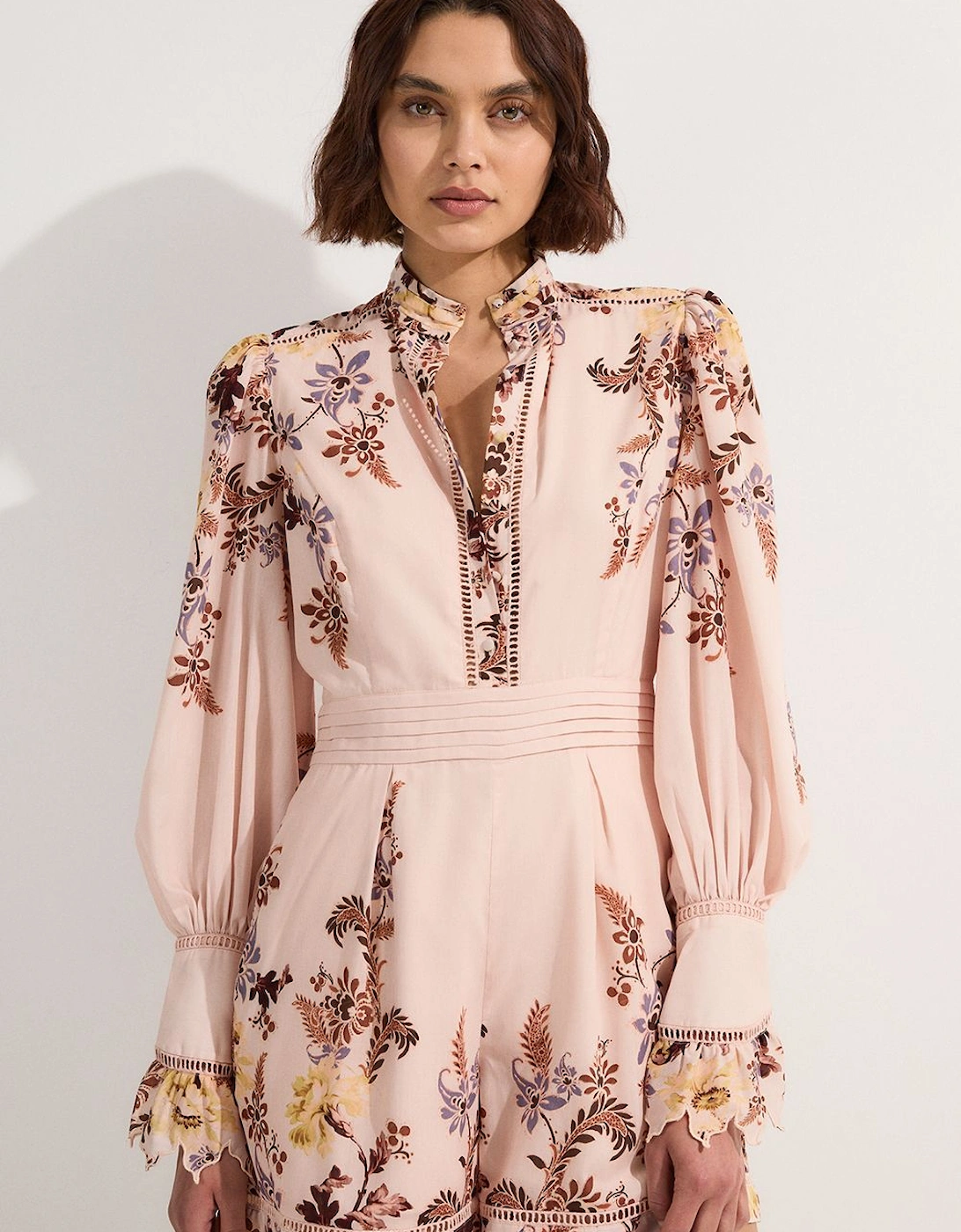 Voile Floral Border Print Woven Playsuit With Ladder Lace Trim, 2 of 1