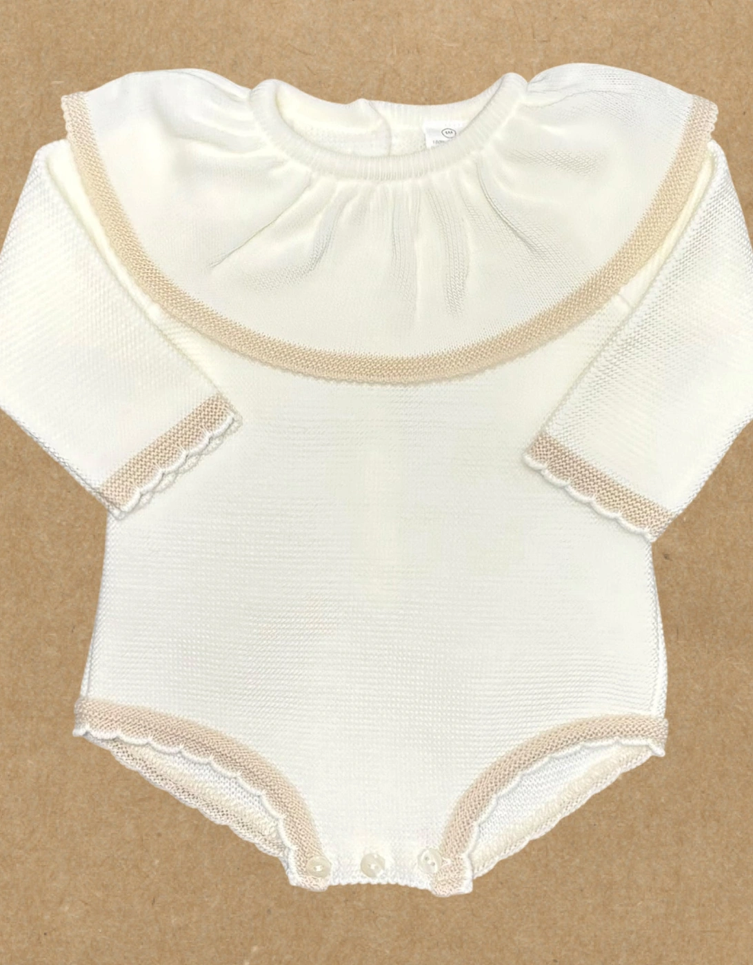 Girls Cream Knit Frill Collar Romper, 2 of 1
