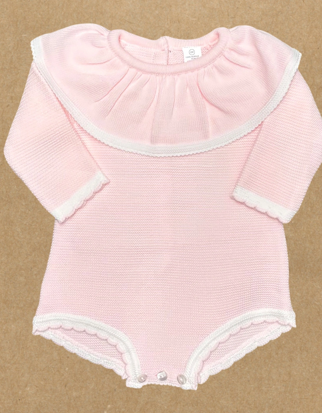 Girls Pale Pink Knit Frill Collar Romper, 2 of 1