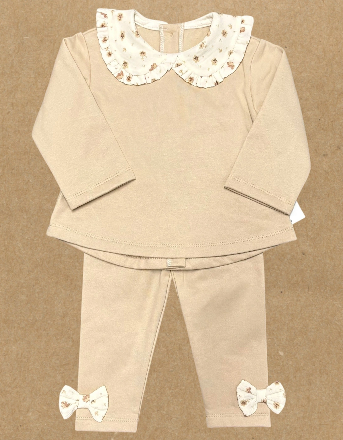 Girls Tan Floral Tracksuit Set, 2 of 1