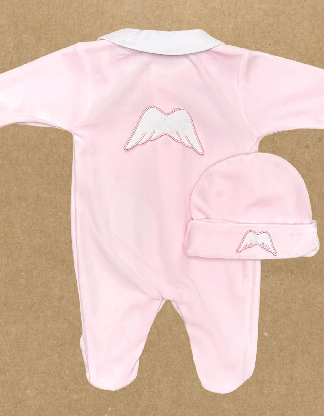 Girls Pink Velour Wing Babygrow and Hat, 3 of 2