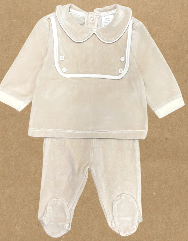 Boys Beige Velour Bib Pant Set