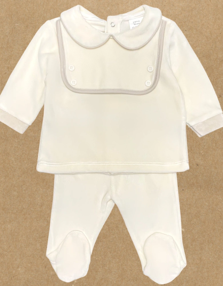 Boys Cream Velour Bib Pant Set