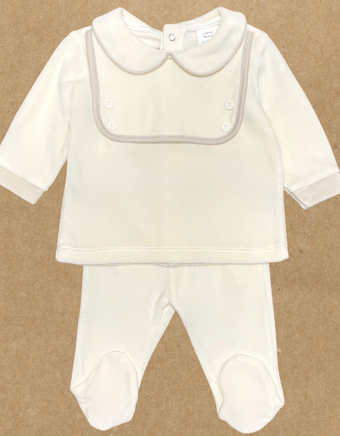 Boys Cream Velour Bib Pant Set, 2 of 1