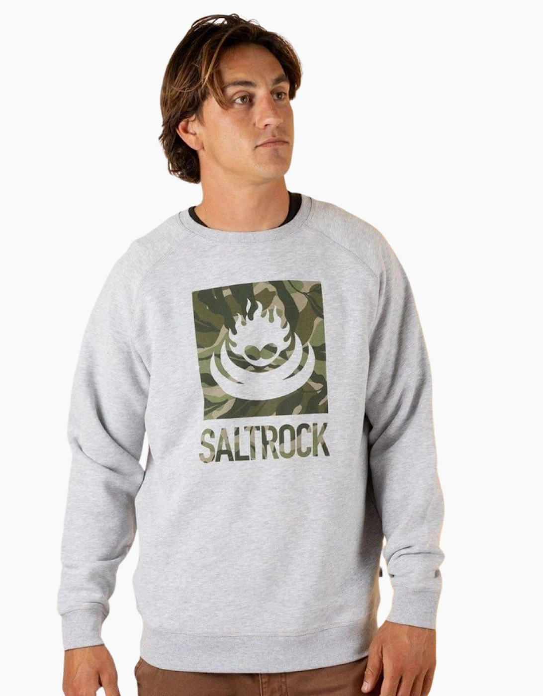 Saltrock Men's Grey Camo Leaf Flame Graphic Sweatshirt - Size: S