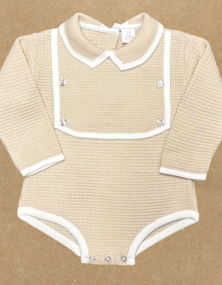 Boys Beige Knit Bib Romper