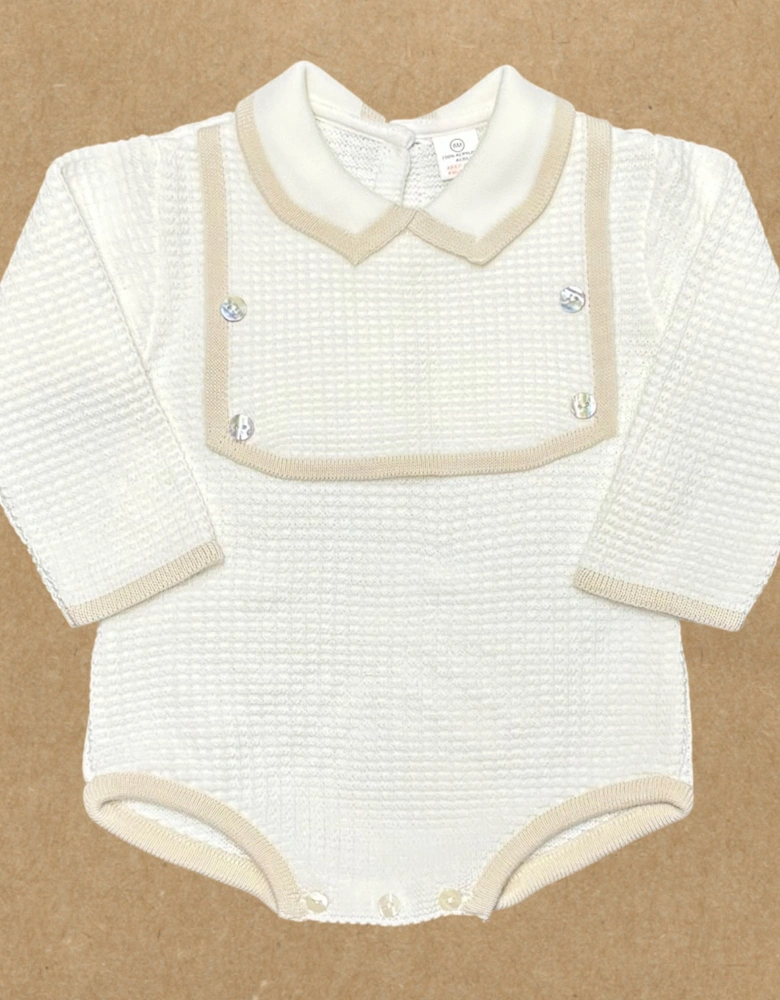 Boys Cream Knit Bib Romper