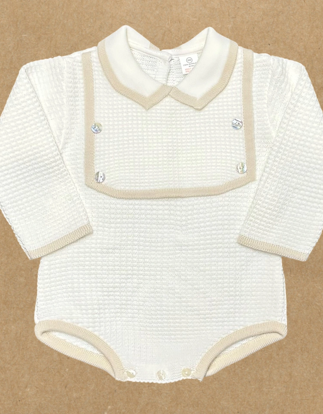 Boys Cream Knit Bib Romper, 2 of 1