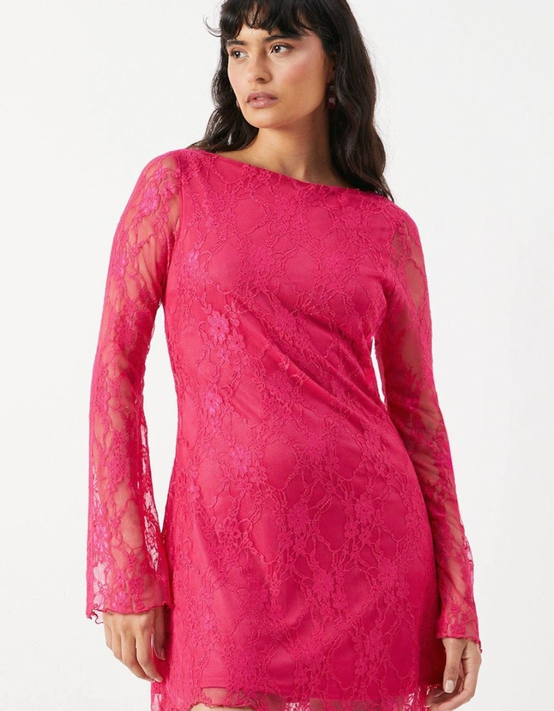 Stretch Lace Flared Sleeve A-line Mini Dress