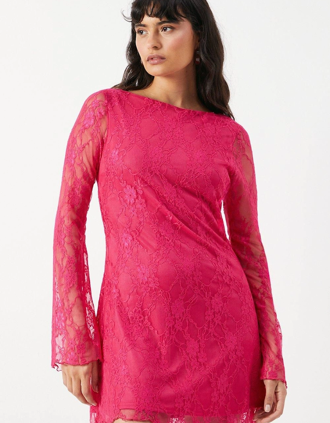 Stretch Lace Flared Sleeve A-line Mini Dress, 2 of 1