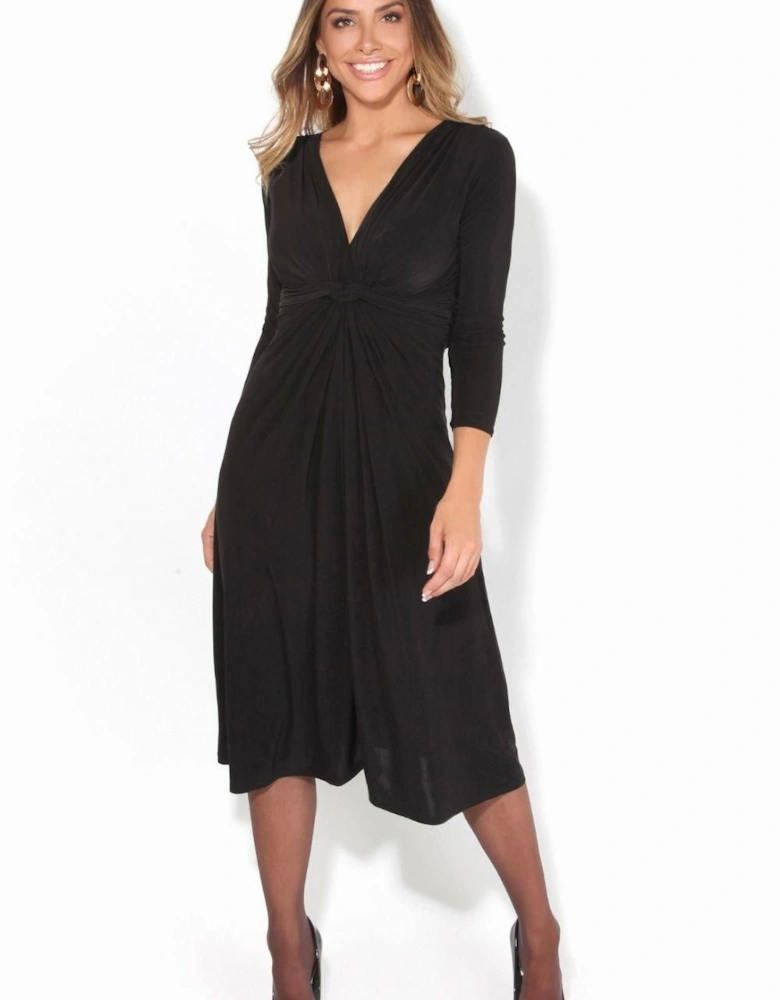 3/4 Sleeve Knot Front Midi Dress