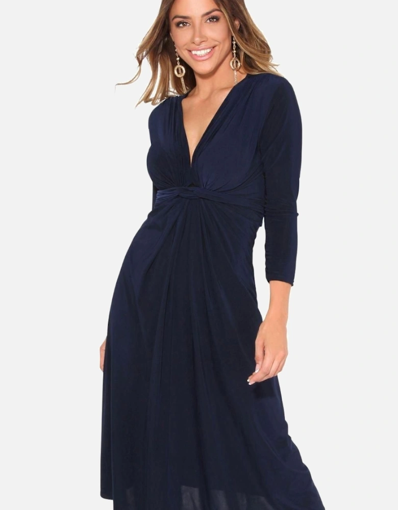 3/4 Sleeve Knot Front Midi Dress
