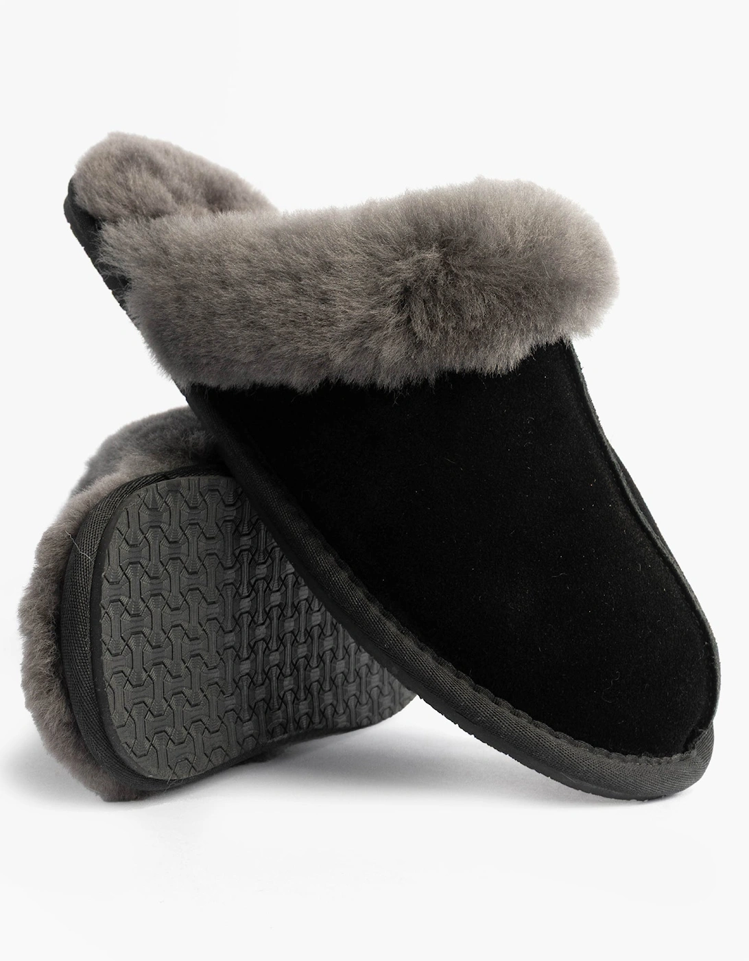 AYLA Womens Real Sheepskin Mule Slippers Black