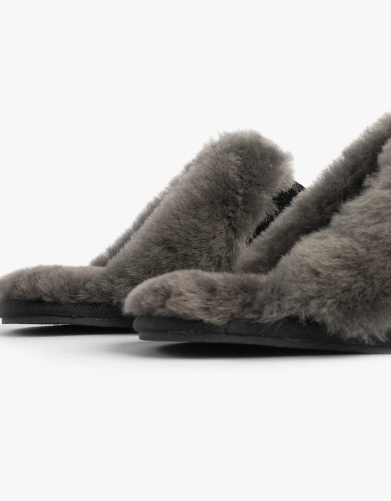 AYLA Womens Real Sheepskin Mule Slippers Black