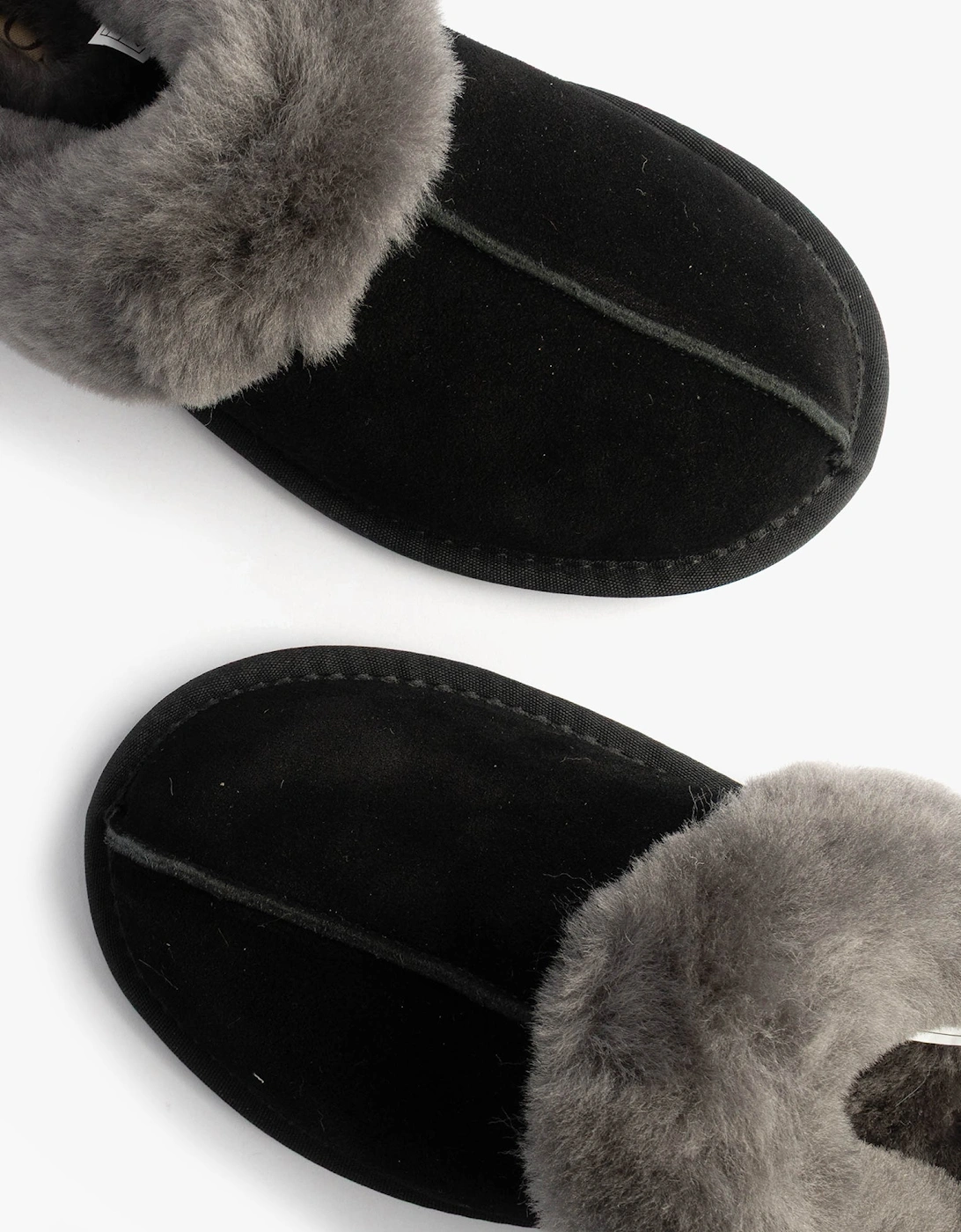 AYLA Womens Real Sheepskin Mule Slippers Black