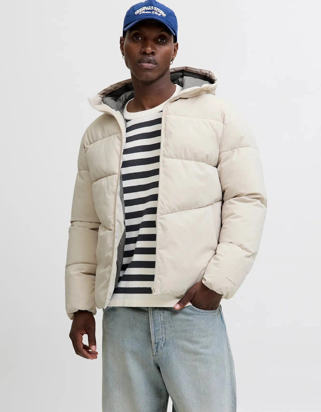Men's Jack & Jones World Puffer Jacket - Moonbeam - White - Size: Regular/36/5 years/6 years